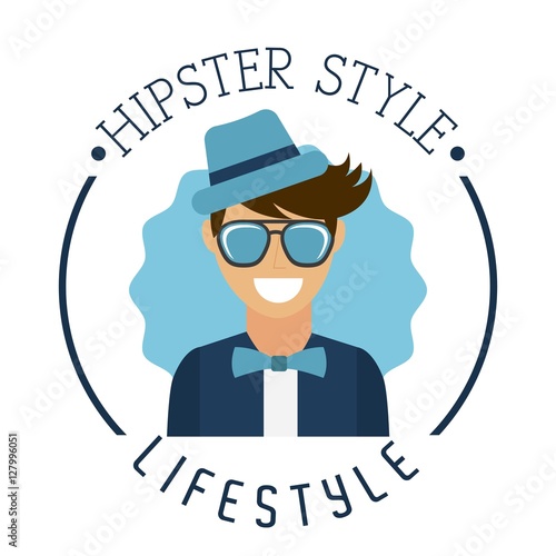 man with hipster style over white background. colorful design. vector illustration