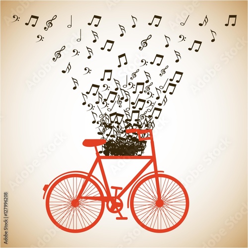 red bicycle with musical notes. hipster style design. vector illustration
