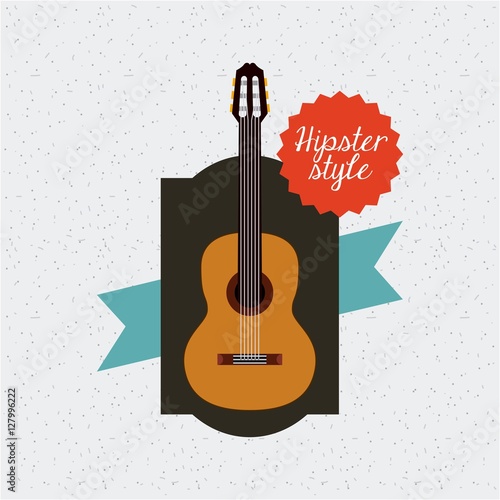 frame and blue ribbon with guitar icon inside over white background. hipster style design. vector illustration