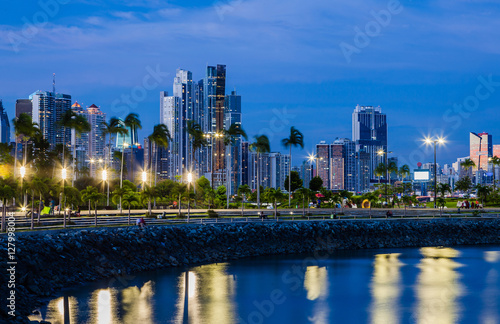 Skyline of Panama City at blue hour