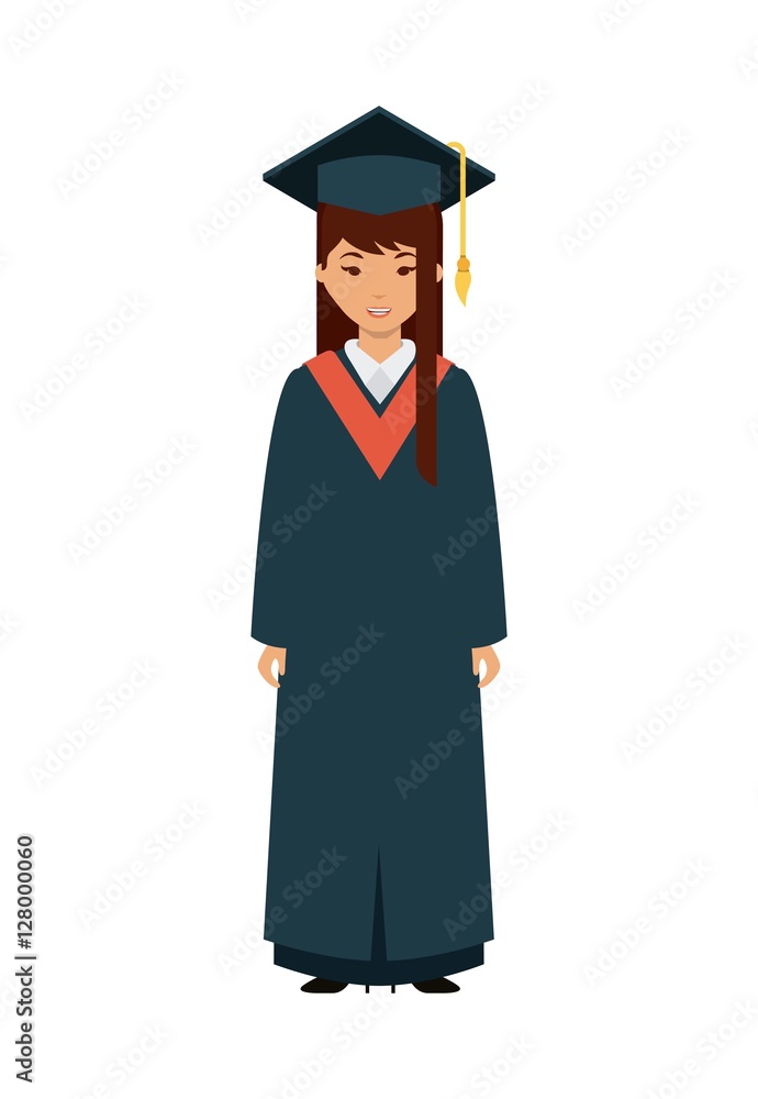 cartoon woman graduate holding a diploma over white background. colorful design. vector illustration cartoon woman graduate holding a diploma over white background. colorful design. vector illustration