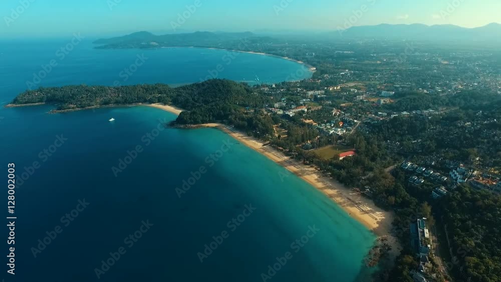 Aerial: Flying to the Surin beach. Aerial: Flying to the Surin beach.