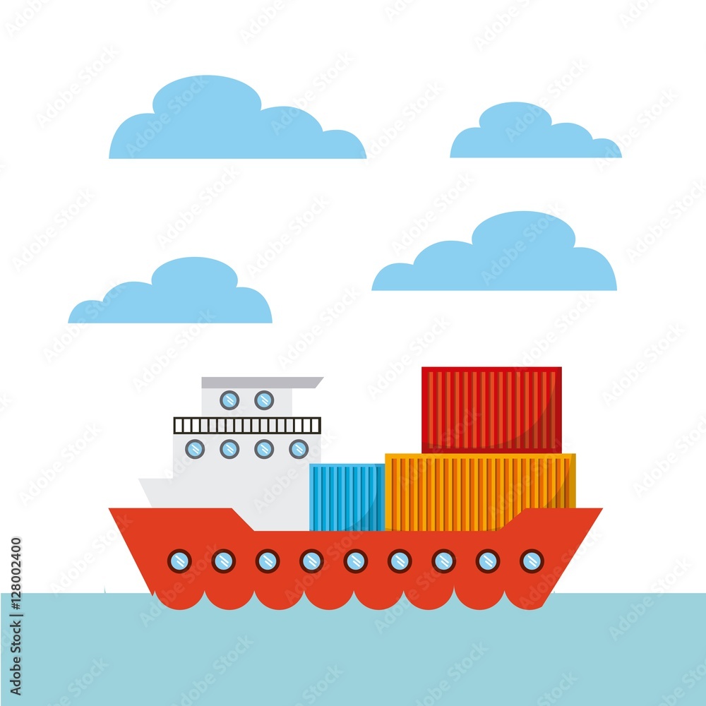 cargo ship with containers. export and import concept. colorful design. vector illustration