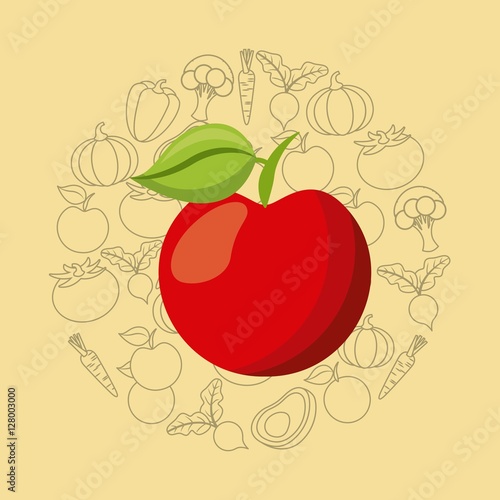 red apple fruit icon over yellow background. healthy food design. vector illustration