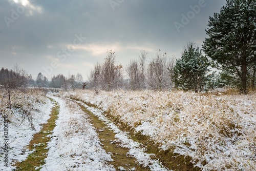 Winter landscape with snow covered countryside