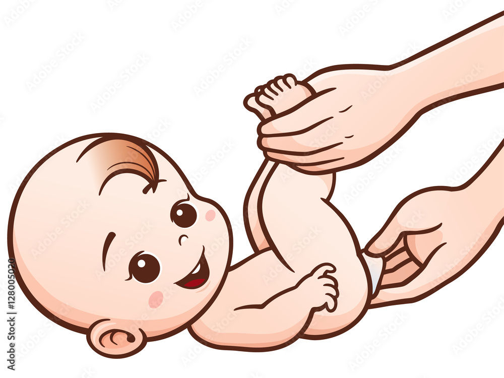 Vector Illustration of Cartoon wipes baby bottom