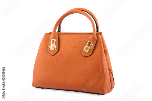 Brown female leather bag isolated on white background.