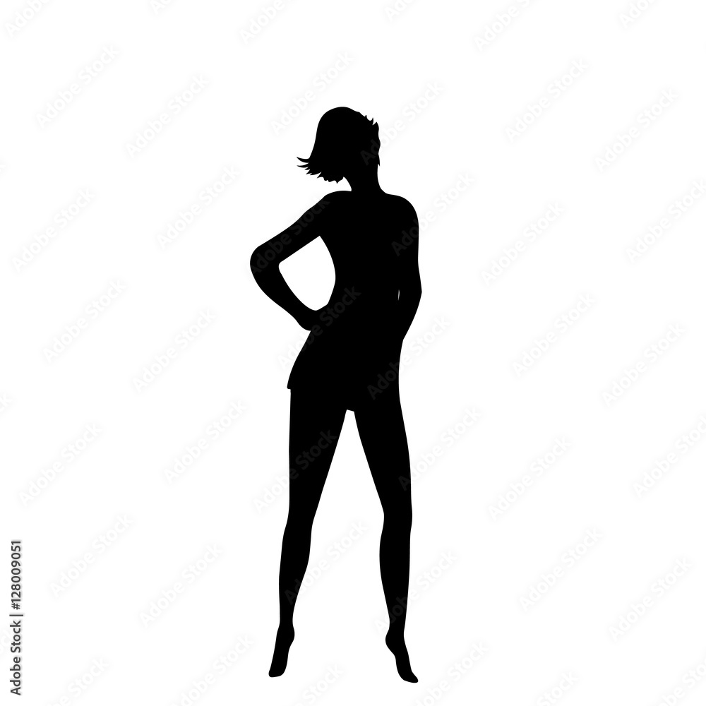 girl silhouette, vector object, black-and-white silhouette of a girl