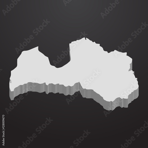 Latvia map in gray on a black background 3d