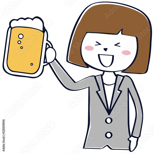 かわいいビジネスウーマン おかっぱ　上半身　乾杯