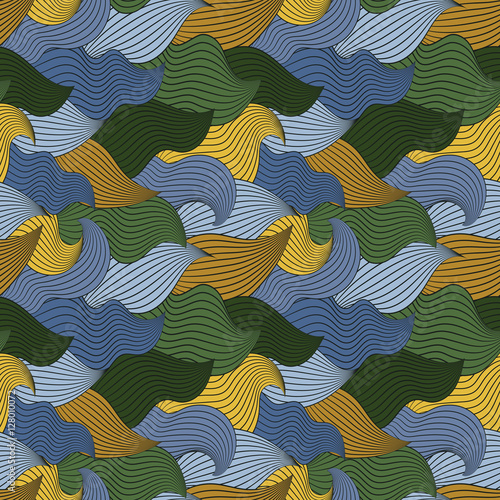 Color seamless abstract hand-drawn pattern, waves background