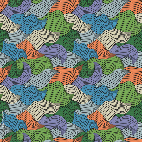 Color seamless abstract hand-drawn pattern, waves background