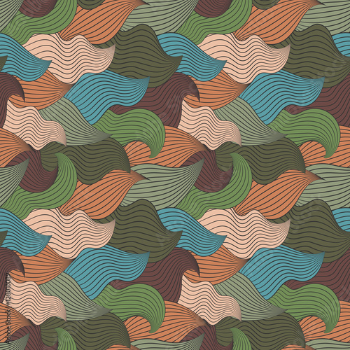 Color seamless abstract hand-drawn pattern, waves background