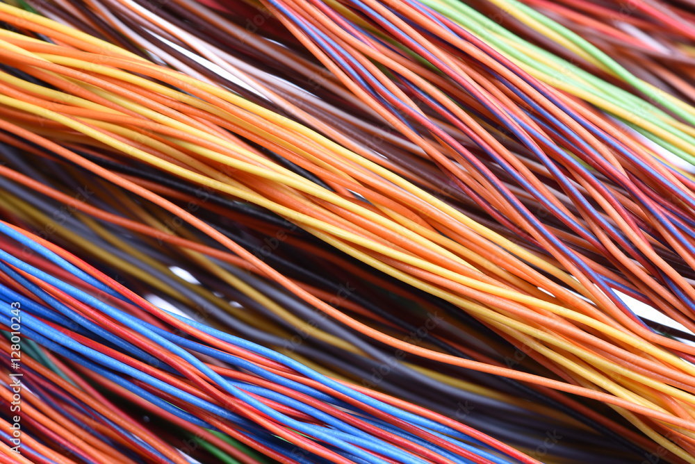 Colorful cable and wires of computer and internet network