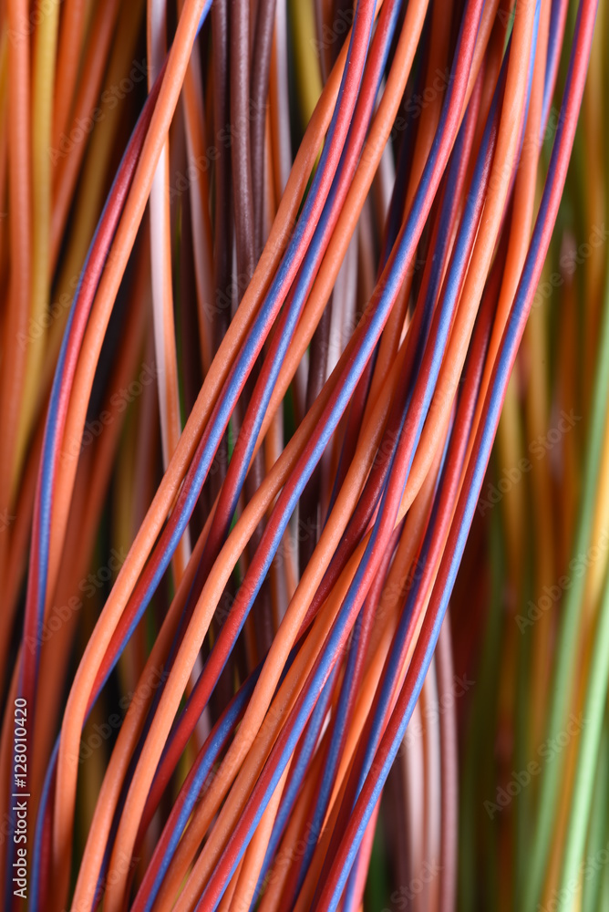 Colorful cable and wires of computer and internet network