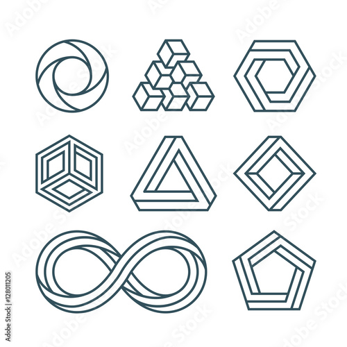 Impossible shapes thin line minimal vector icons set