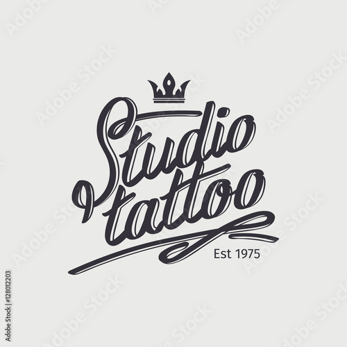 Studio tattoo retro logo template with crown. Vector illustration