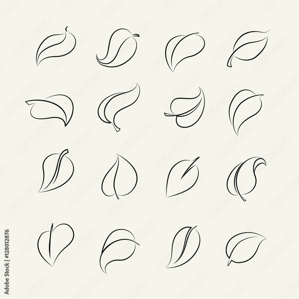 Outline sketch leaf set. Vector eco leaves pictograms Outline sketch leaf set. Vector eco leaves pictograms