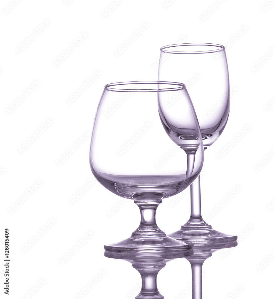 Fototapeta premium Shot of crystal wine glasses retro style on white isolated.