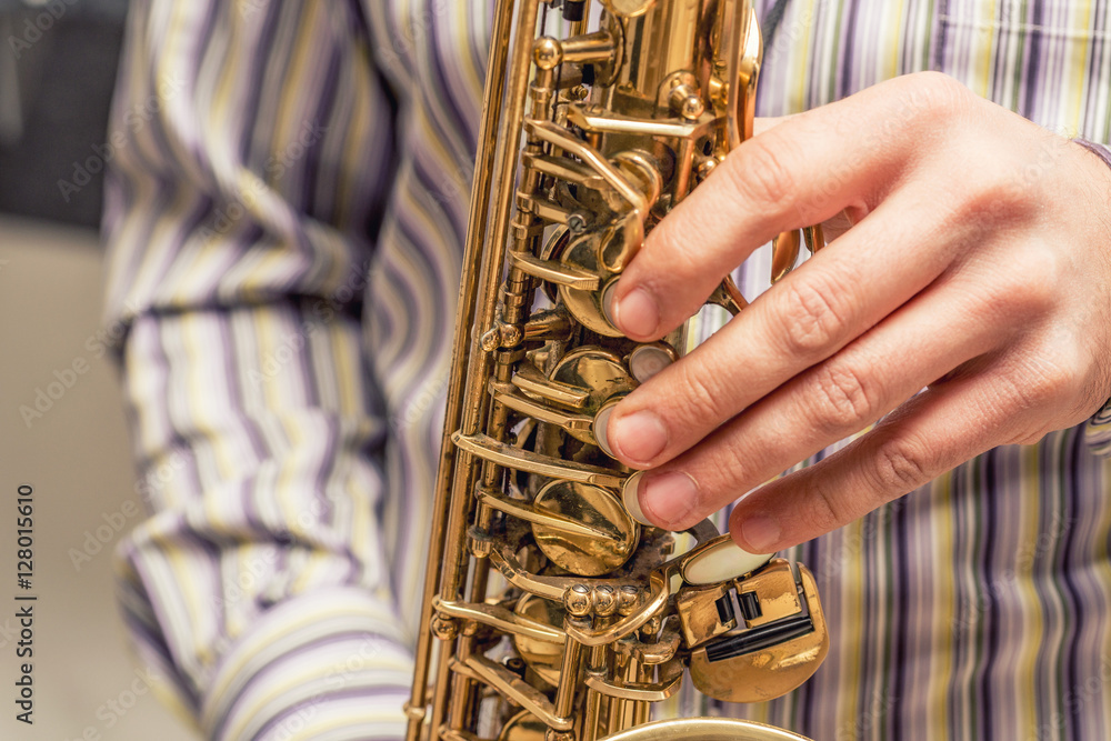 Εκτύπωση καμβά Hands of saxophone player