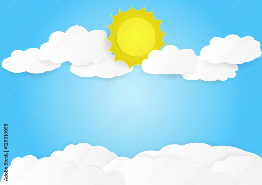 cloud with sky background, vector, copy space for text, illustration, paper art and origami style, children book cover cloud with sky background, vector, copy space for text, illustration, paper art and origami style, children book cover