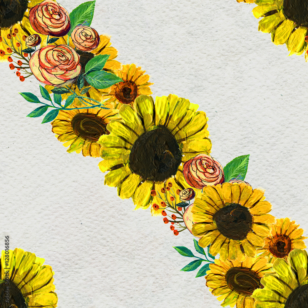Seamless pattern with sunflowers Stock Illustration | Adobe Stock