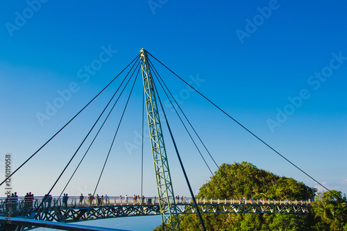 Sky bridge symbol Langkawi island. Adventure holiday. Modern technology. Tourist attraction. Travel concept.