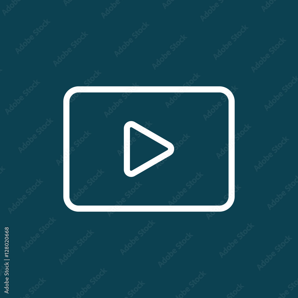 thin line video play icon on blue background thin line video play icon on blue background