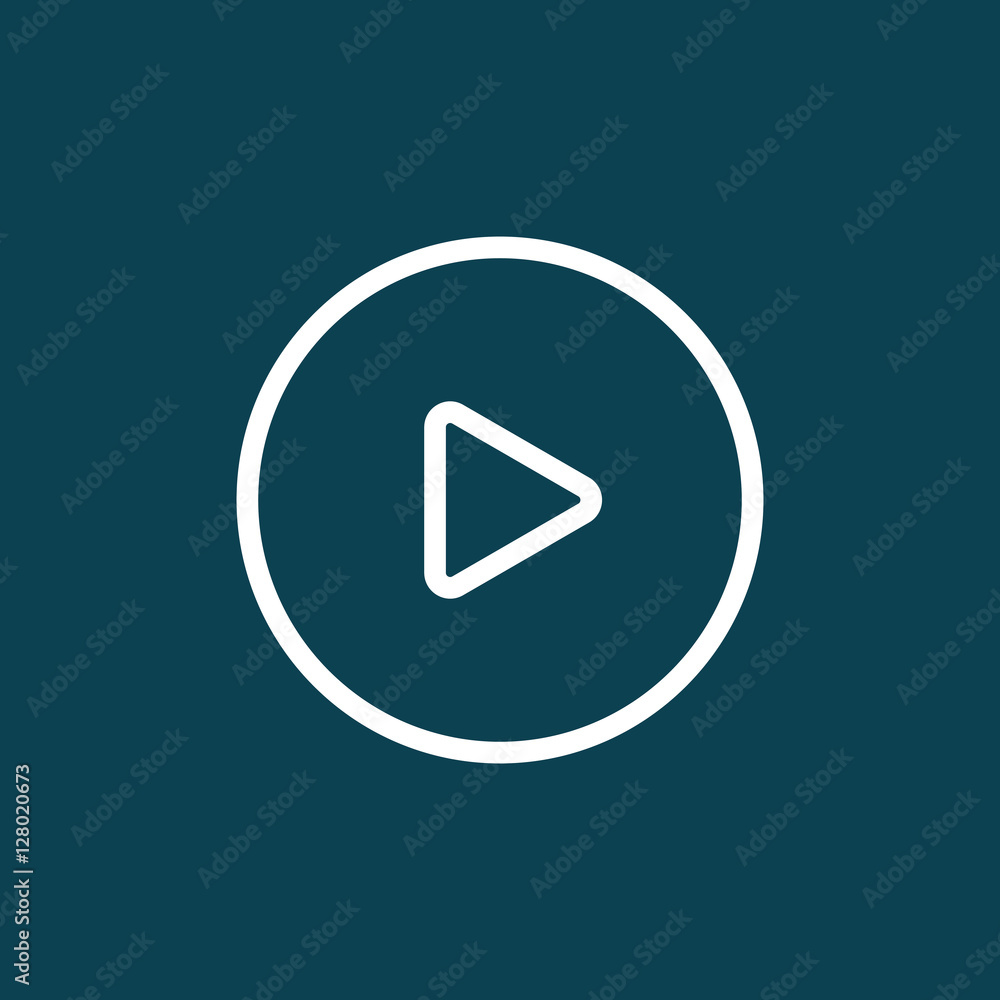 thin line video play icon on blue background thin line video play icon on blue background