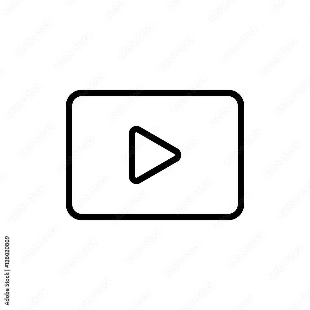 thin line video play icon on white background thin line video play icon on white background
