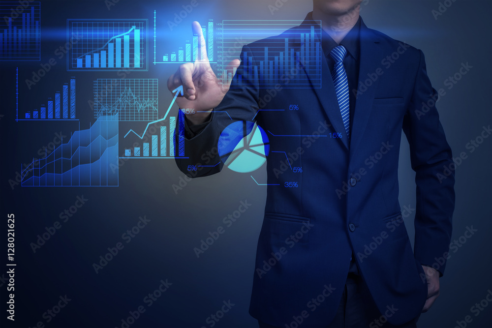 Close up of businessman touching finance graph with finger Close up of businessman touching finance graph with finger