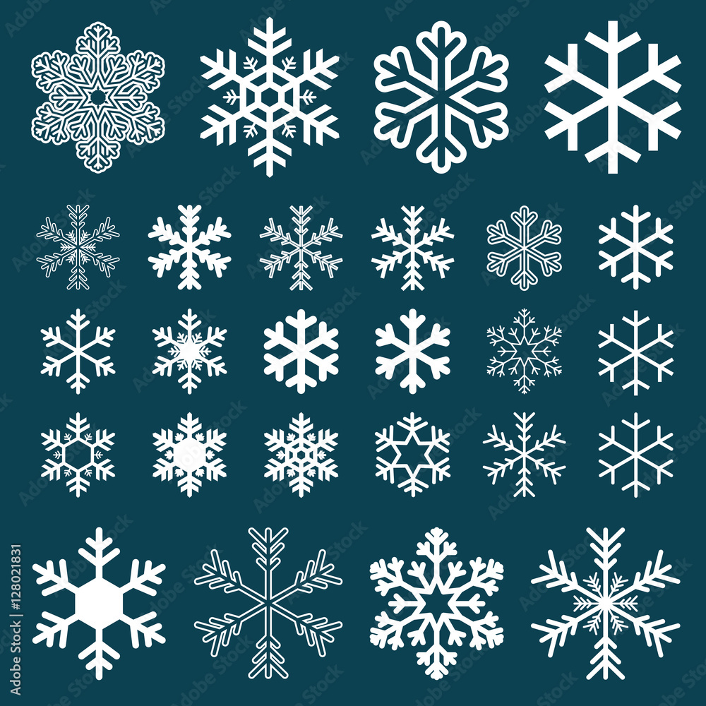 white snowflake icons on blue background