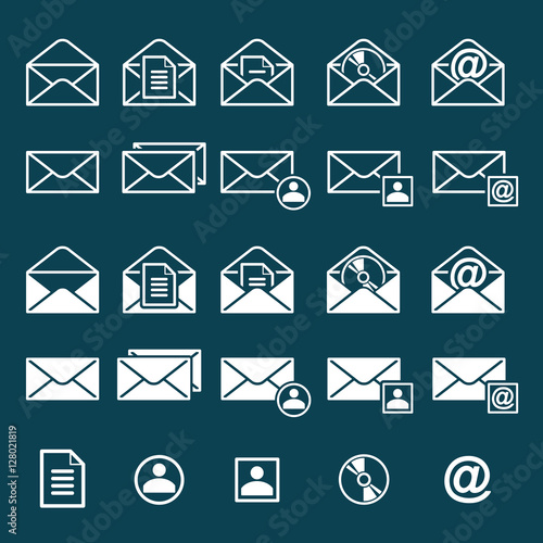 envelope icons set on blue background