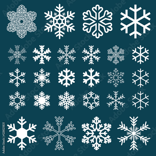 white snowflake icons on blue background