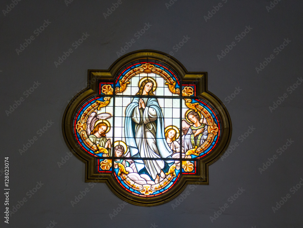 Stained Glass Window Interior of the Basilica of Nuestra Senora de la Candelaria located at Candelaria, Tenerife Island.