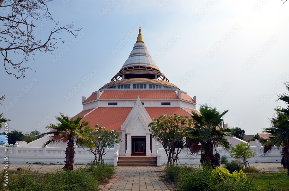 Buddhist temple in the form of a stupa. Kanchanaburi, Thailand