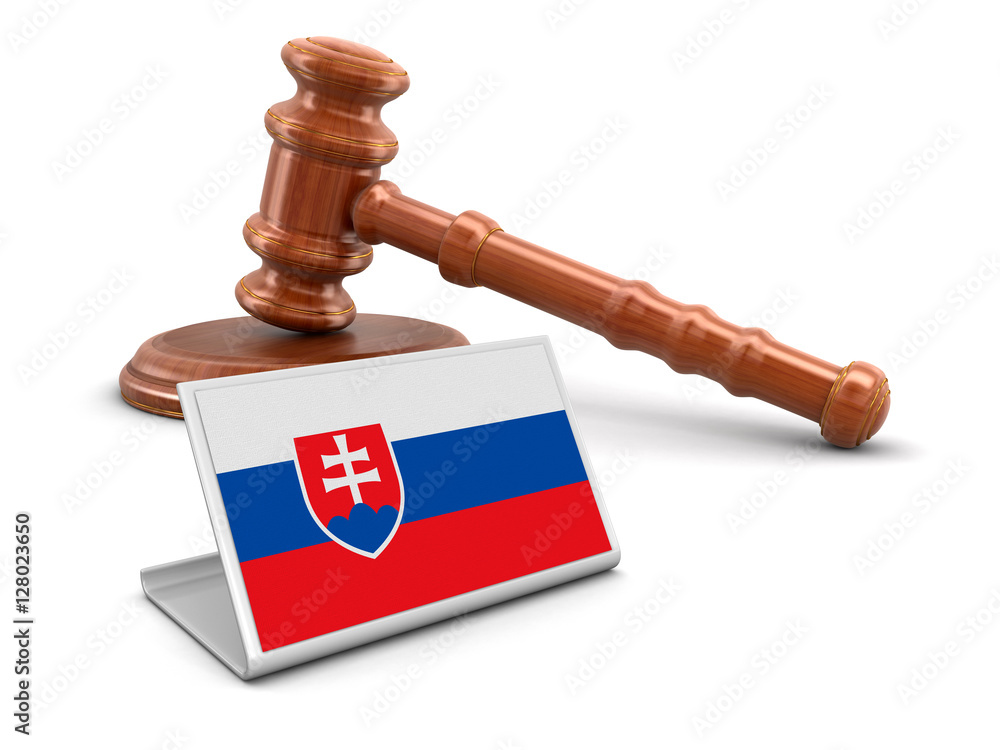 3d wooden mallet and Slovak flag. Image with clipping path