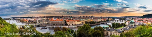 Panorama of Prague with Vltava river and Prague Bridges, high resolution image. © daliu