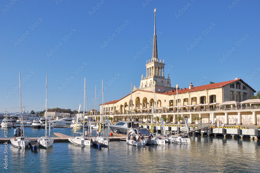 Fototapeta premium View of seaport in Sochi