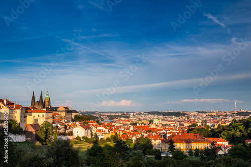 Old Prague panorama with cityscape of Hradcany, St. Vitus Cathedral and red roofs, Prague, Czech Republic