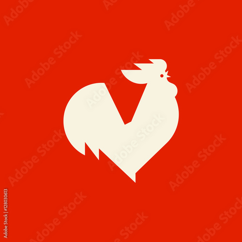 Silhouette of crowing rooster. Modern flat vector logo template or icon