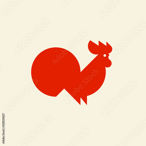 Silhouette of cute rooster. Modern flat vector logo template or icon