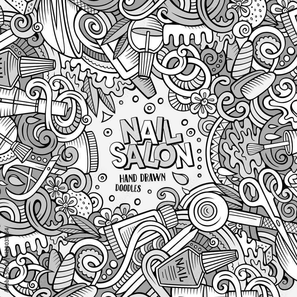 Cartoon doodles Nail salon frame design Cartoon doodles Nail salon frame design