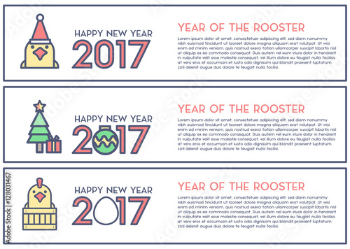 Happy New Year Banner 2017 Year of Rooster Vector illustration