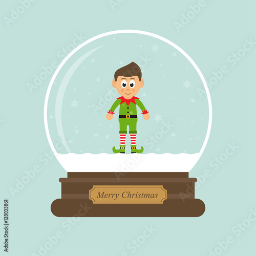 cartoon christmas snowglobe and elf 