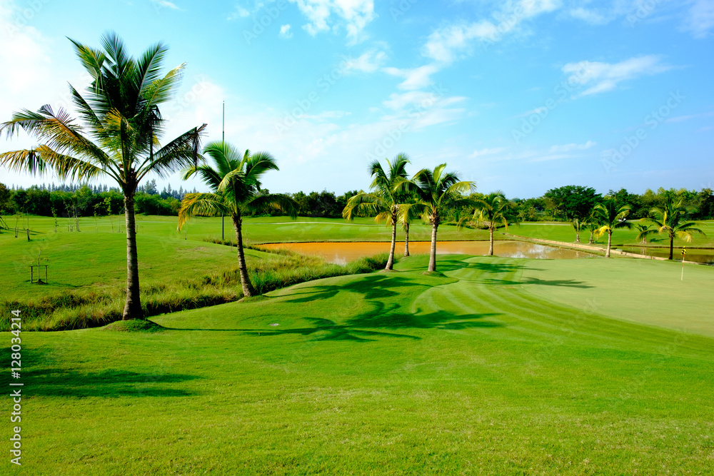 beautiful green fairway glof course clear sky background beautiful green fairway glof course clear sky background