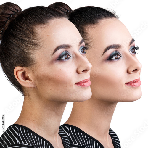 Comparison portrait of young woman photo