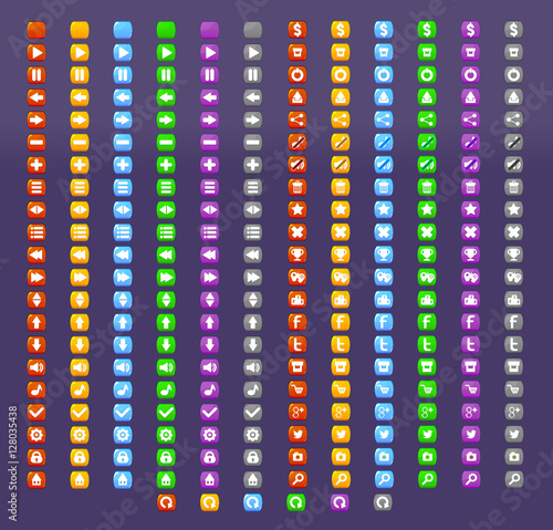 Big set of cartoon round buttons, vector gui assets collection for game design