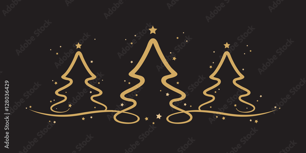 Naklejka premium gold christmas trees stars black background