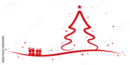 christmas tree red stars and presents white background
